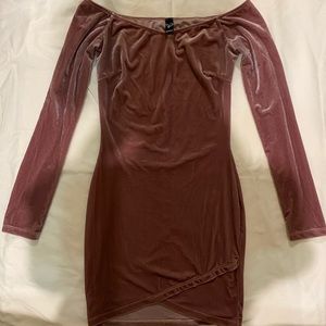 Velvet Off the shoulder rose dress